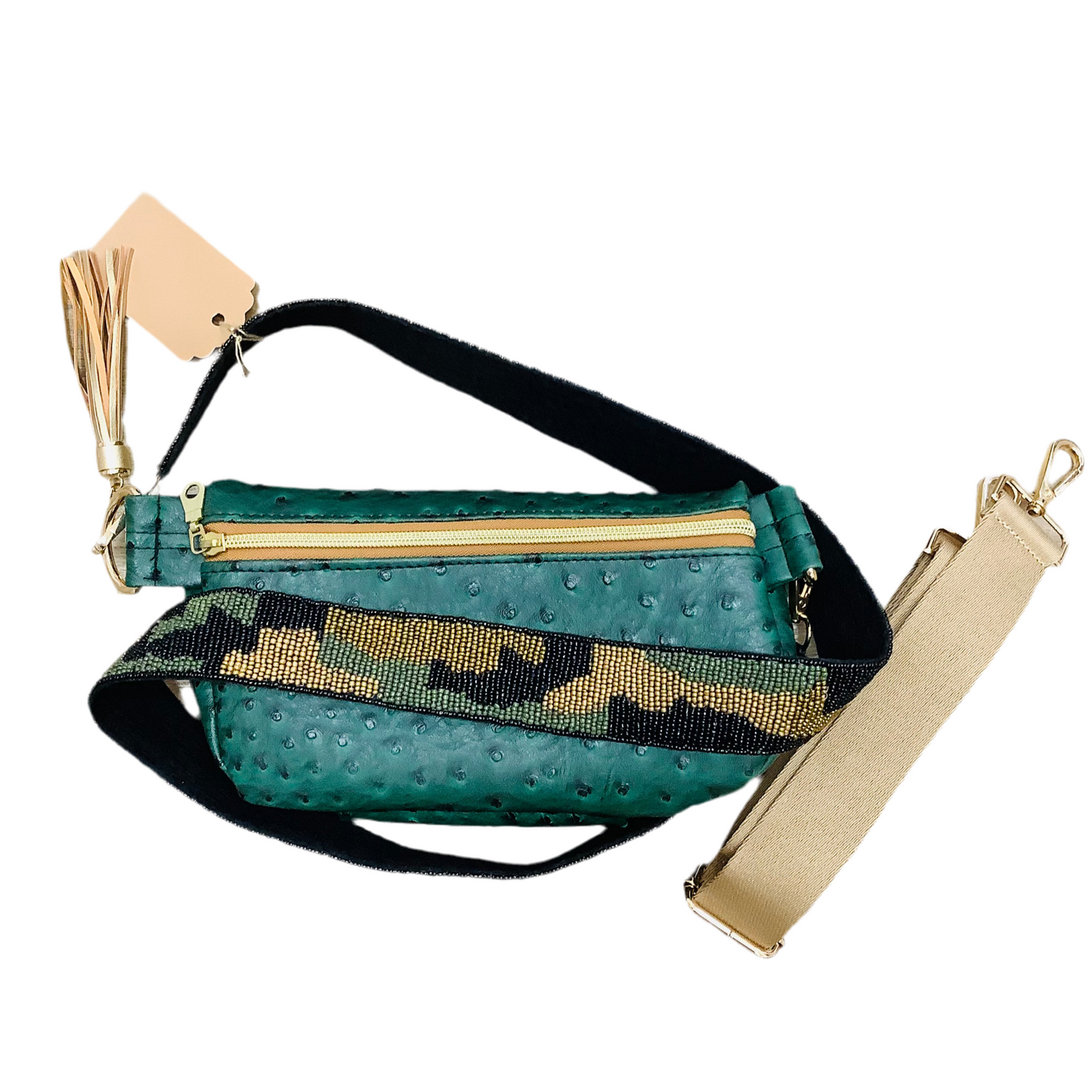 Makeup Junkie faux ostrich leather bum bag with 2 straps