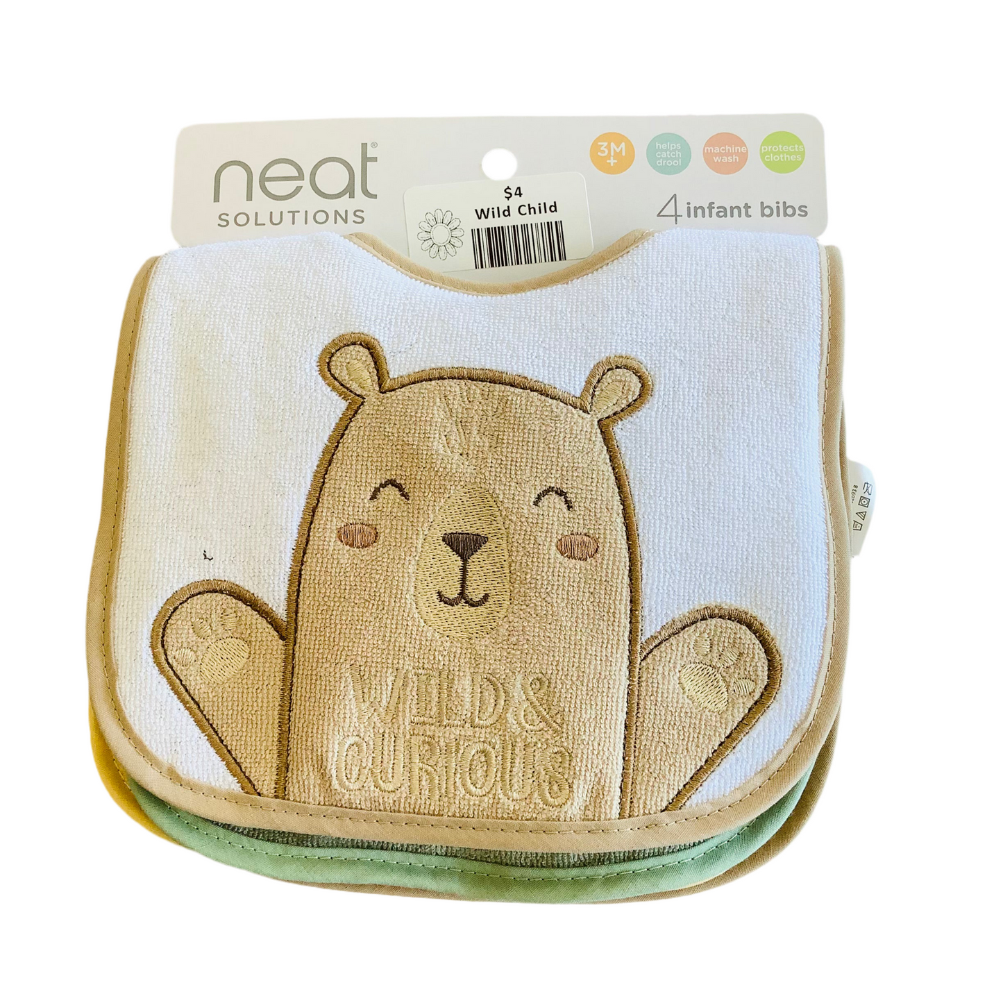 Neat Solutions 4 pack bibs tan/green
