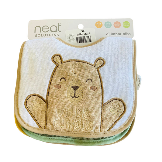 Neat Solutions 4 pack bibs tan/green