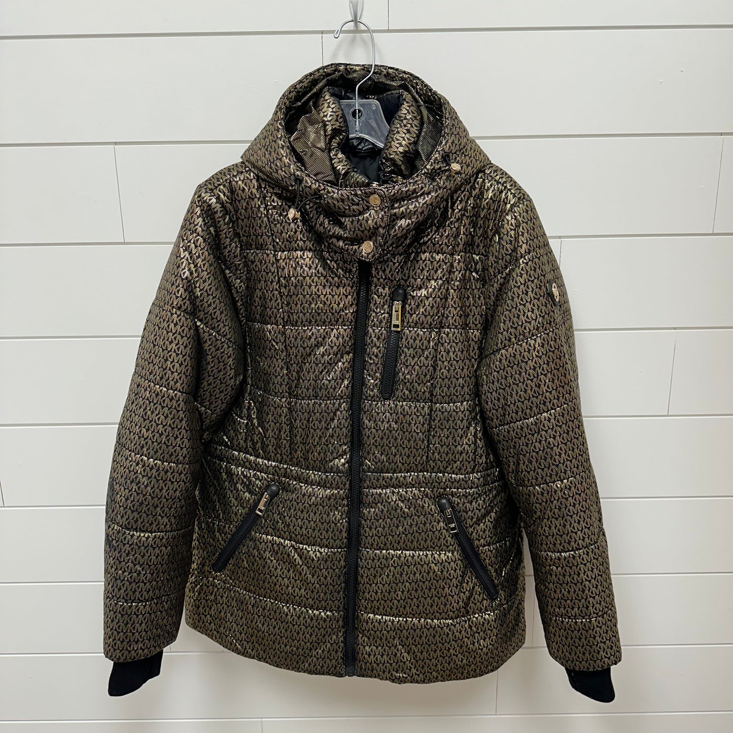 Michael Kors Large Black w/ Gold MK Print Coat