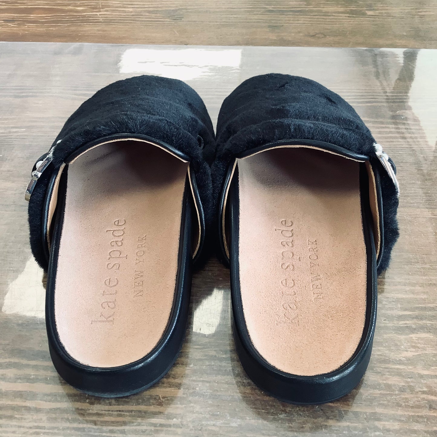 Kate Spade Cici size 7 faux fur black slides